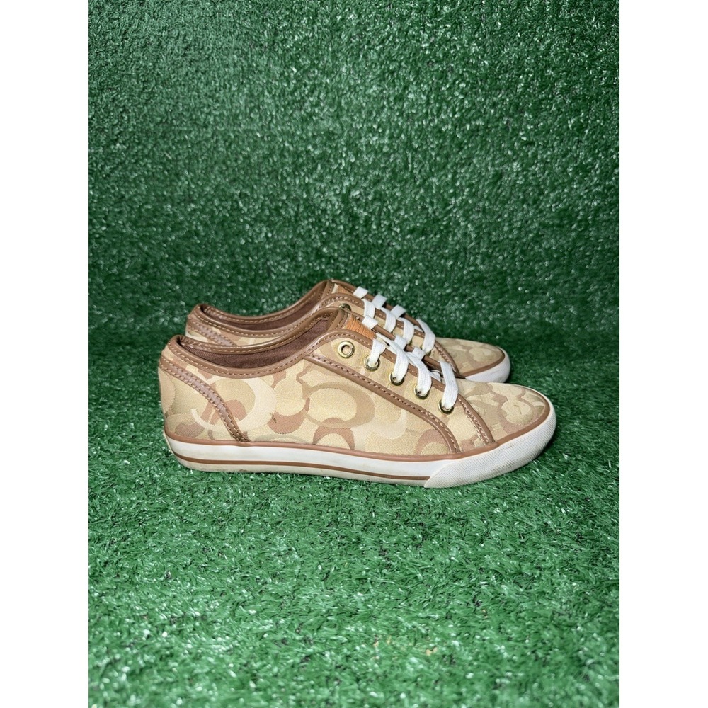 Coach‎ Dee Signature Women's Size 6 B Lace Up Sneakers Beige Brown Casual Shoes
